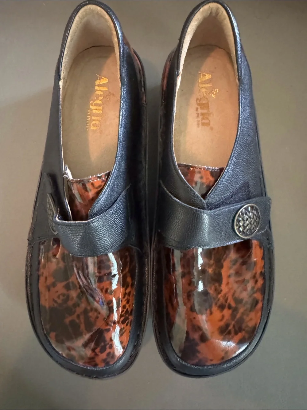 Alegria Black and Brown Tortoiseshell Slip-On Loafers